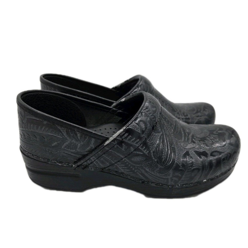 Dansko Professional Tooled Black Leather Clogs Women's WU 39 W US 8.5-9 W